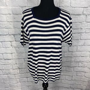 Sag Harbor white w/blue stripe scoopneck short sleeve top women sz large